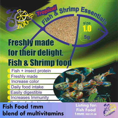 The Fish Food contains fish protein, Artemia, insect protein, and a blend of multivitamins