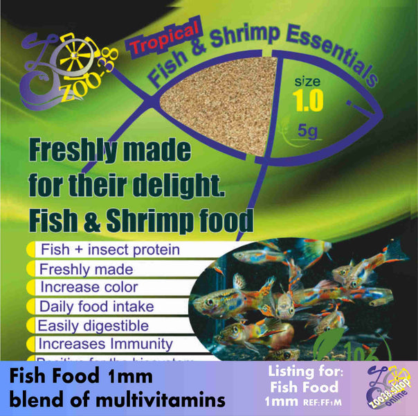 The Fish Food contains fish protein, Artemia, insect protein, and a blend of multivitamins